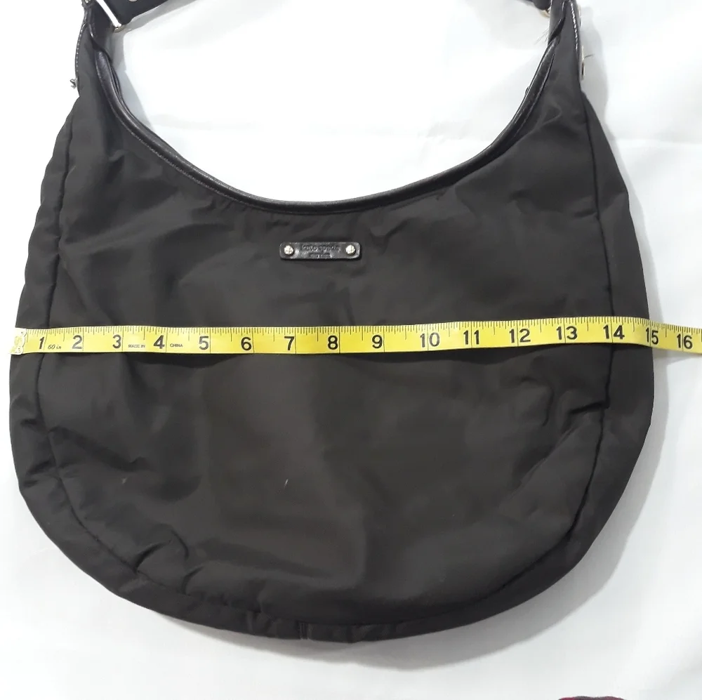 Kate Spade Nylon Hobo Shoulder Bag Brown Wit Leather Trim On The Strap Zippered